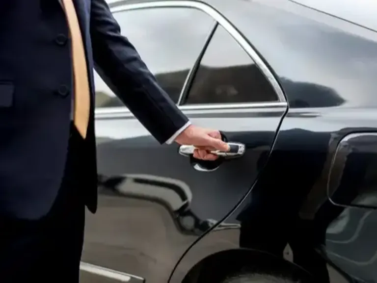 一個人握住車門把手